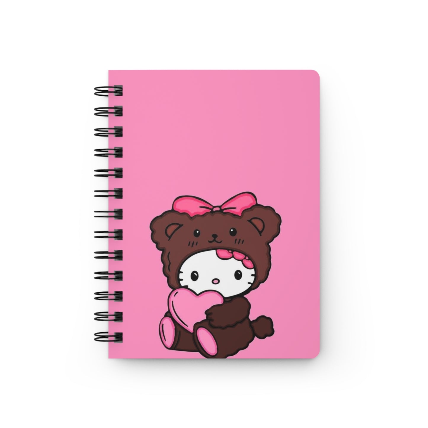 Cute Spiral Bound Journal, Kawaii Notebook, Gift for Kids, Daily Planner, School Supplies, Pink Bear Design