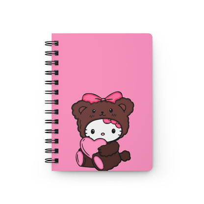 Cute Spiral Bound Journal, Kawaii Notebook, Gift for Kids, Daily Planner, School Supplies, Pink Bear Design