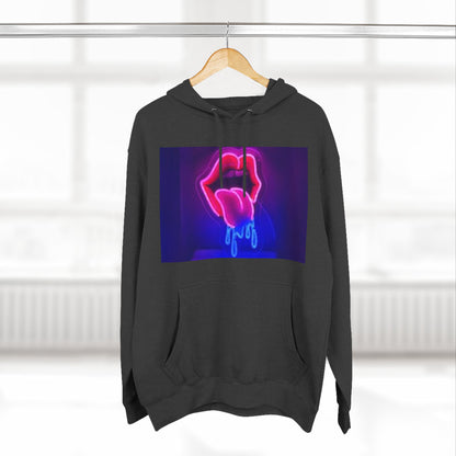 Vibrant Neon Lips Hoodie, Funky Graphic Fleece Pullover, Edgy Streetwear, Cozy Casual Style, Perfect for Parties, Unisex Gift