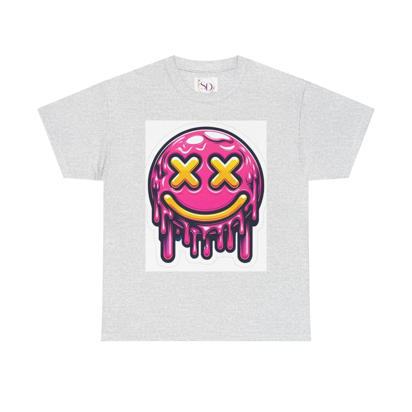 Melting Smiley Face Unisex Heavy Cotton Tee, Fun Graphic Shirt, Casual Wear, Gift for Teens, Summer Vibes, Festival Clothing