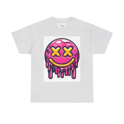 Melting Smiley Face Unisex Heavy Cotton Tee, Fun Graphic Shirt, Casual Wear, Gift for Teens, Summer Vibes, Festival Clothing