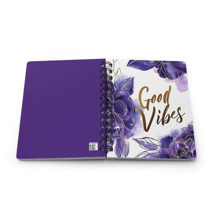 Good Vibes Floral Spiral Bound Journal, Motivational Notebook for Journal Writing, Gift for Women, Graduation, Self-Care, Boho Decor
