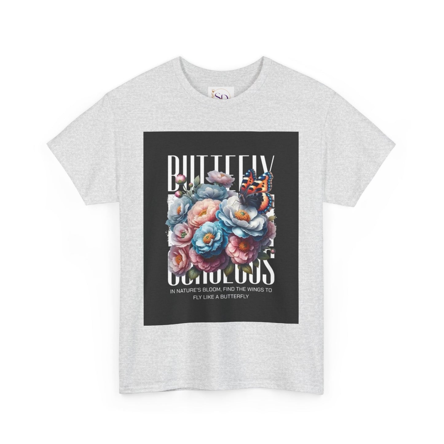 Butterfly Blooms Heavy Cotton Tee - Floral Graphic Shirt, Unisex Gift for Nature Lovers, Birthday, Everyday Wear, Casual Style