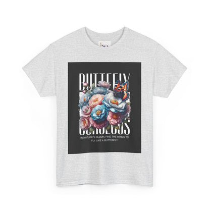 Butterfly Blooms Heavy Cotton Tee - Floral Graphic Shirt, Unisex Gift for Nature Lovers, Birthday, Everyday Wear, Casual Style