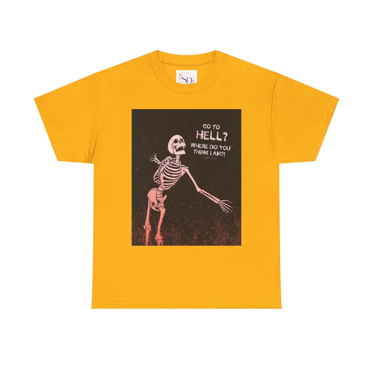 Skeleton Graphic Tee: "Go To Hell?" Unisex Heavy Cotton T-Shirt