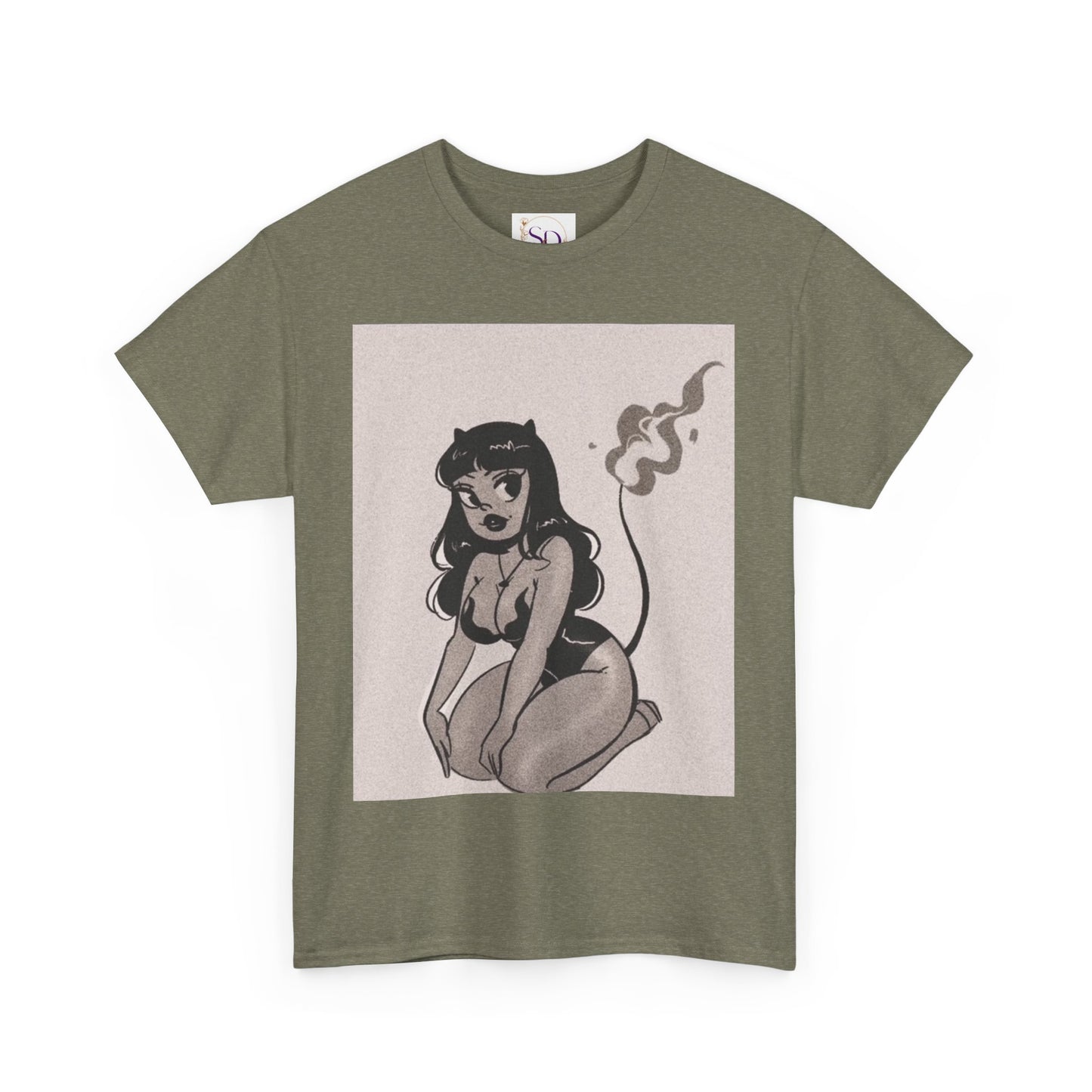 Retro Devil Art Unisex Heavy Cotton Tee, Cute Graphic Shirt, Alternative Fashion, Casual Wear, Gift Idea for Her