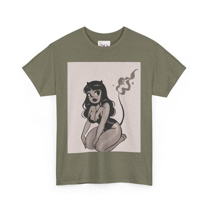 Retro Devil Art Unisex Heavy Cotton Tee, Cute Graphic Shirt, Alternative Fashion, Casual Wear, Gift Idea for Her