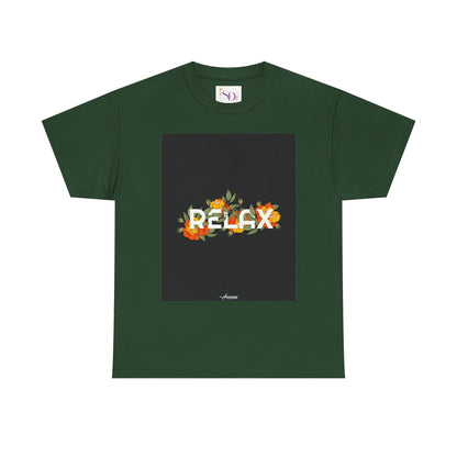 Relax Floral Unisex Heavy Cotton Tee, Casual Wear, Gift for Her, Comfortable T-Shirt, Summer Style, Relaxation Tee, Birthday Gift