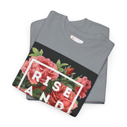 Rise and Shine Floral Unisex Heavy Cotton Tee, Motivational T-Shirt, Gift for Her, Inspirational Apparel, Summer Style, Casual Wear