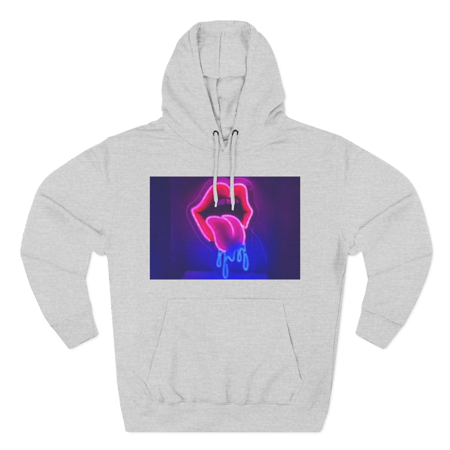 Vibrant Neon Lips Hoodie, Funky Graphic Fleece Pullover, Edgy Streetwear, Cozy Casual Style, Perfect for Parties, Unisex Gift