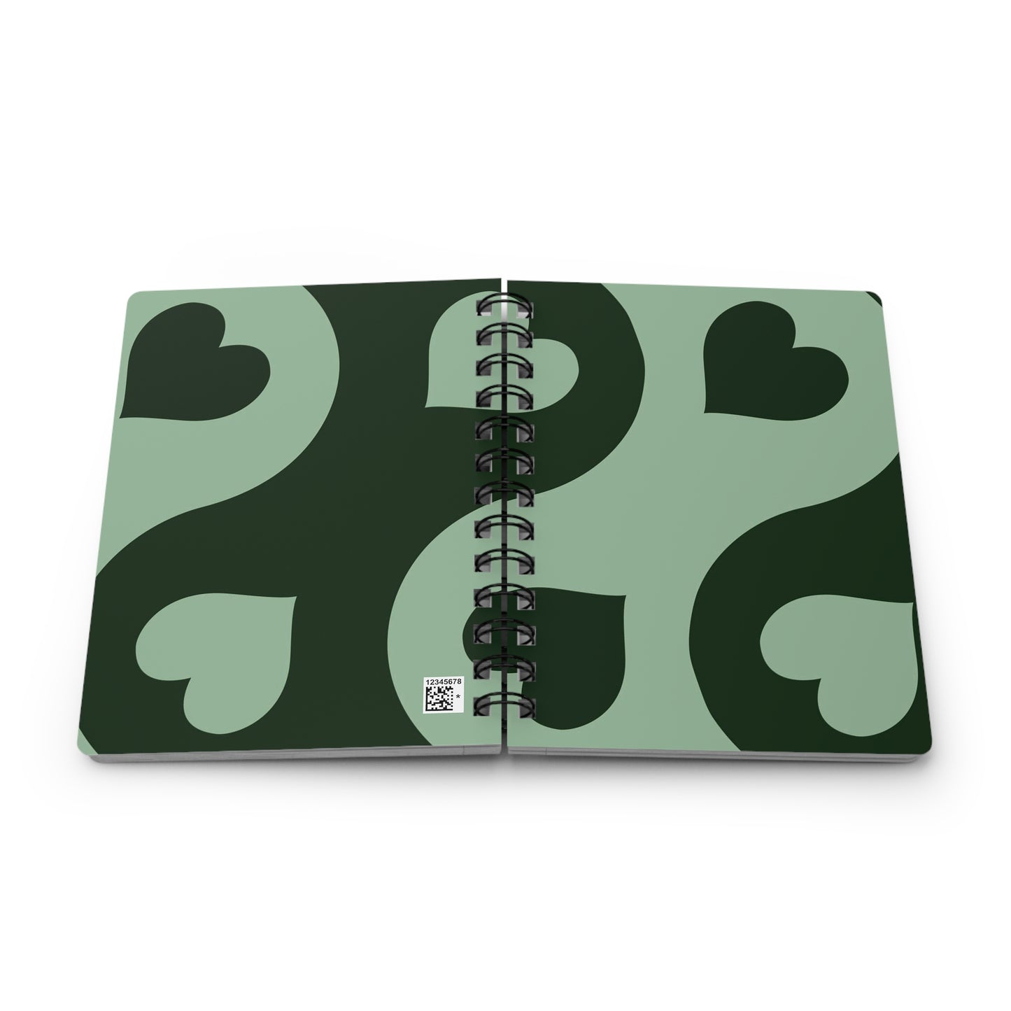Heart Pattern Spiral Bound Journal, Cute Notebook for Thoughts and Ideas, Gift for Her, Perfect for Journaling, Green Design