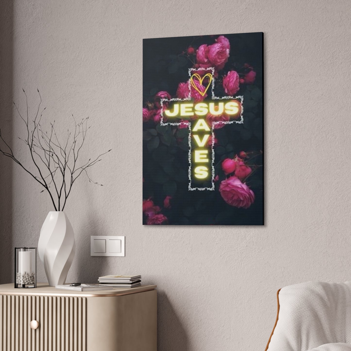 Religious Wall Art, Christian Home Decor, Jesus Saves Canvas, 0.75 inch stretched, Inspirational Gift, Religious Wall Decor, Christian Wall
