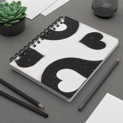 Elegant Black and White Spiral Bound Journal, Heart Design Notebook, Gift for Writers, Creative Journaling, Valentine's Day Gift, Dreams and