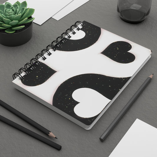 Elegant Black and White Spiral Bound Journal, Heart Design Notebook, Gift for Writers, Creative Journaling, Valentine's Day Gift, Dreams and