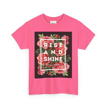 Rise and Shine Floral Unisex Heavy Cotton Tee, Motivational T-Shirt, Gift for Her, Inspirational Apparel, Summer Style, Casual Wear