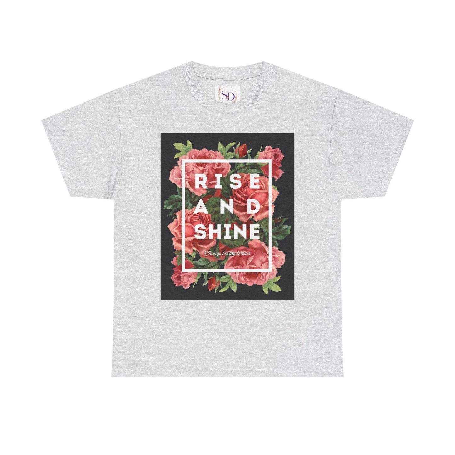 Rise and Shine Floral Unisex Heavy Cotton Tee, Motivational T-Shirt, Gift for Her, Inspirational Apparel, Summer Style, Casual Wear
