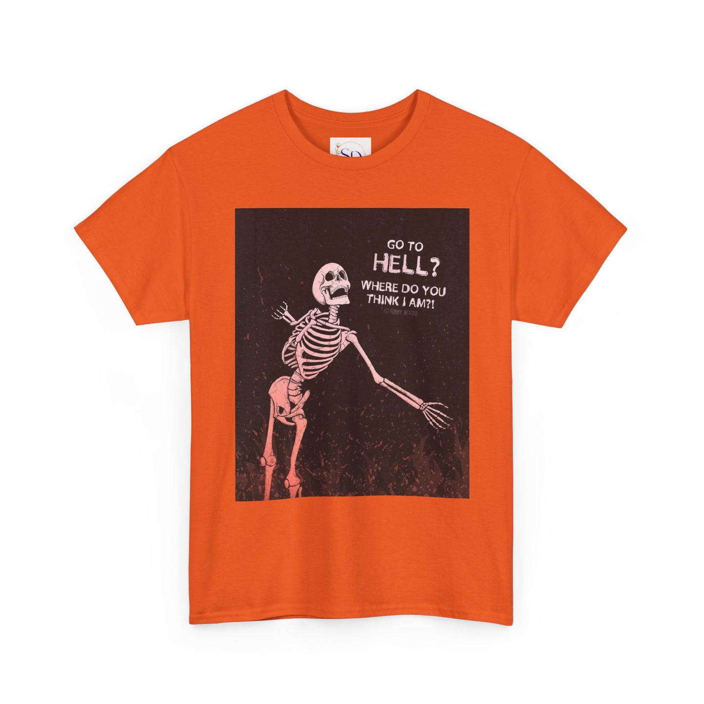 Skeleton Graphic Tee: "Go To Hell?" Unisex Heavy Cotton T-Shirt