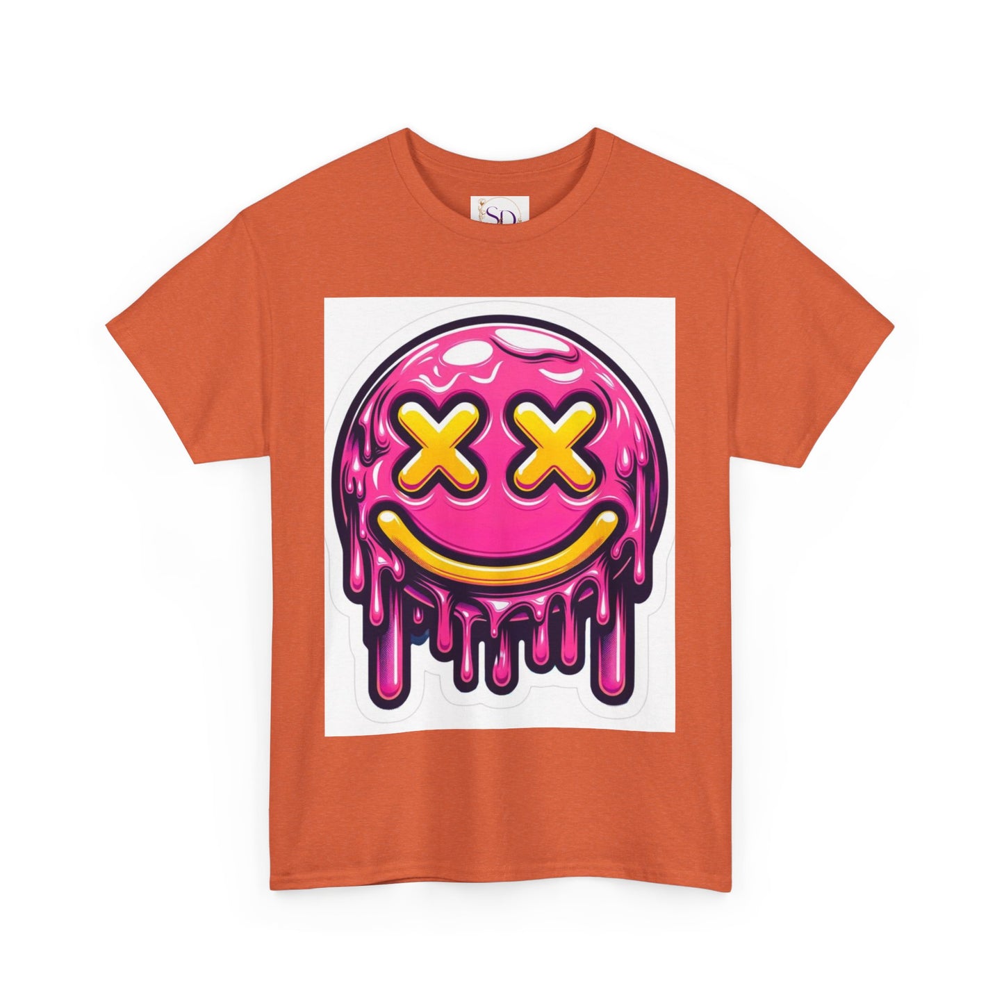 Melting Smiley Face Unisex Heavy Cotton Tee, Fun Graphic Shirt, Casual Wear, Gift for Teens, Summer Vibes, Festival Clothing