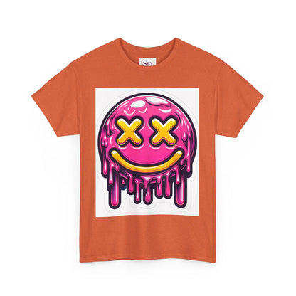 Melting Smiley Face Unisex Heavy Cotton Tee, Fun Graphic Shirt, Casual Wear, Gift for Teens, Summer Vibes, Festival Clothing