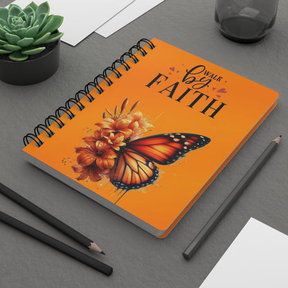 Spiral Bound Journal - "Walk by Faith" Motivational Notebook, Inspirational Gift, Prayer Journal, Christian Devotional, Butterfly Design