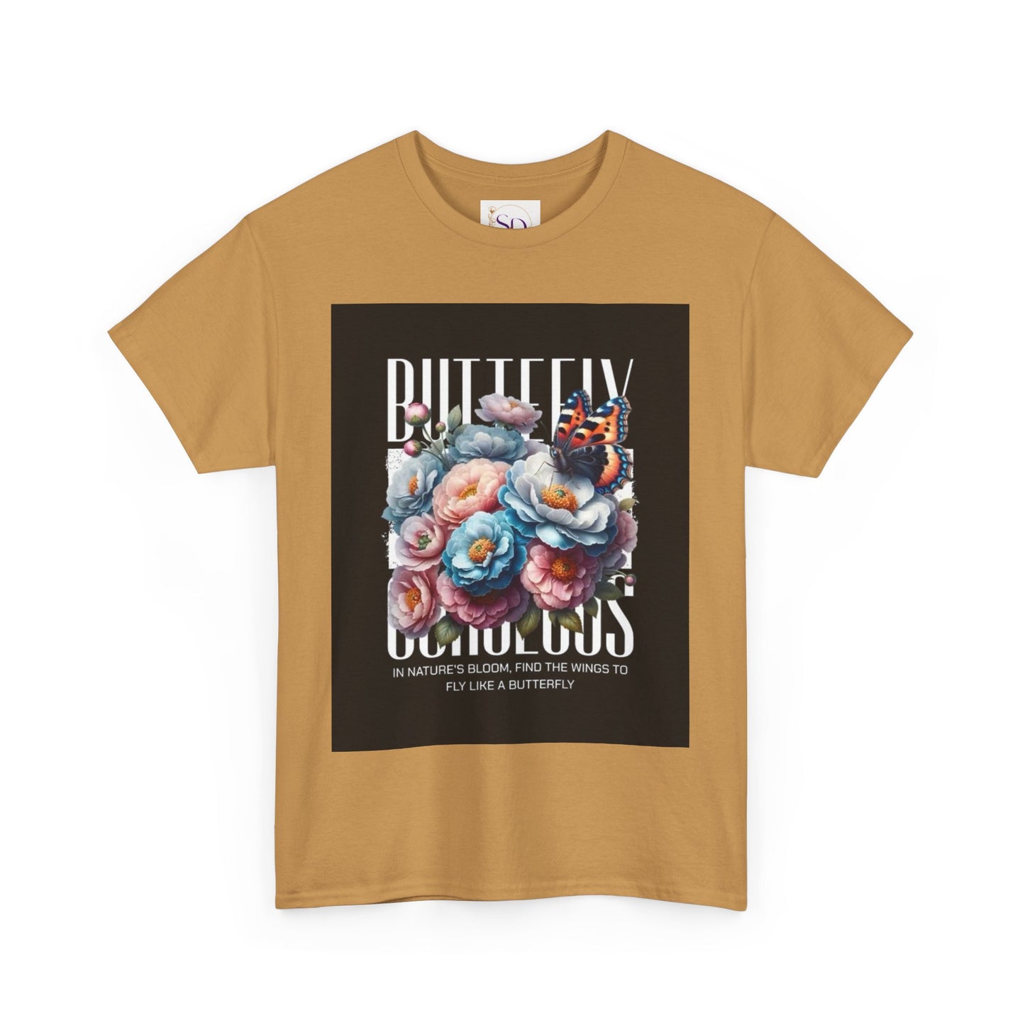 Butterfly Blooms Heavy Cotton Tee - Floral Graphic Shirt, Unisex Gift for Nature Lovers, Birthday, Everyday Wear, Casual Style