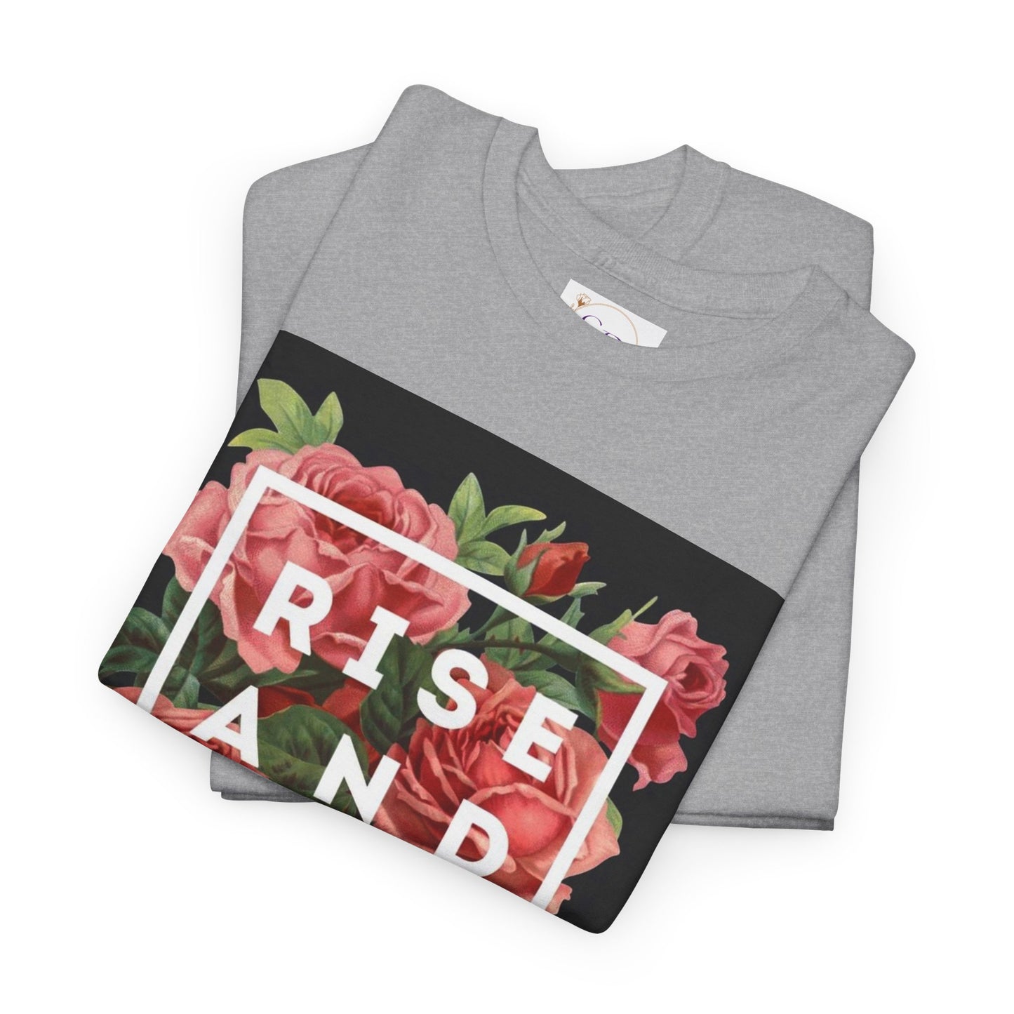 Rise and Shine Floral Unisex Heavy Cotton Tee, Motivational T-Shirt, Gift for Her, Inspirational Apparel, Summer Style, Casual Wear