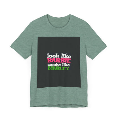 Barbie & Marley Print Tee, Fun Shirt for Parties, Gift for Friends, Casual Wear, Summer Outfit, Unique Graphic Tee