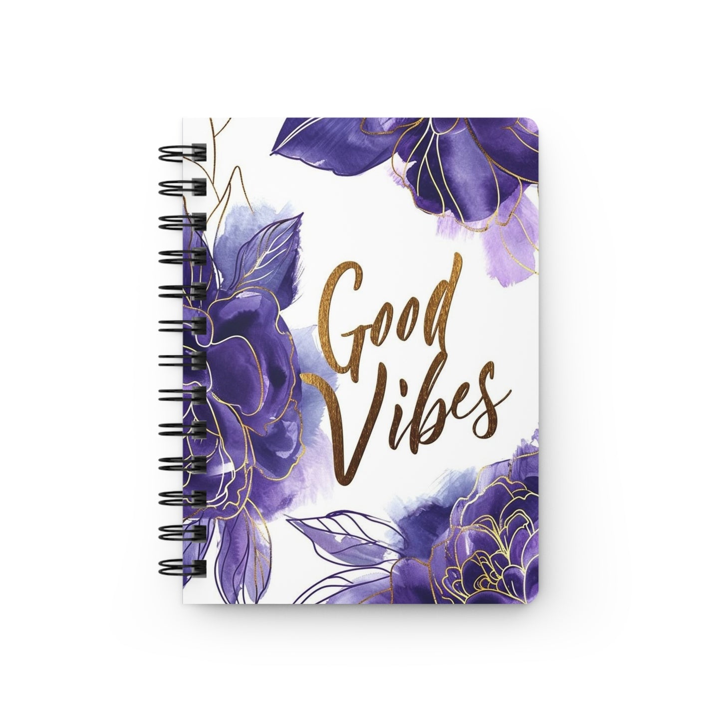 Good Vibes Floral Spiral Bound Journal, Motivational Notebook for Journal Writing, Gift for Women, Graduation, Self-Care, Boho Decor