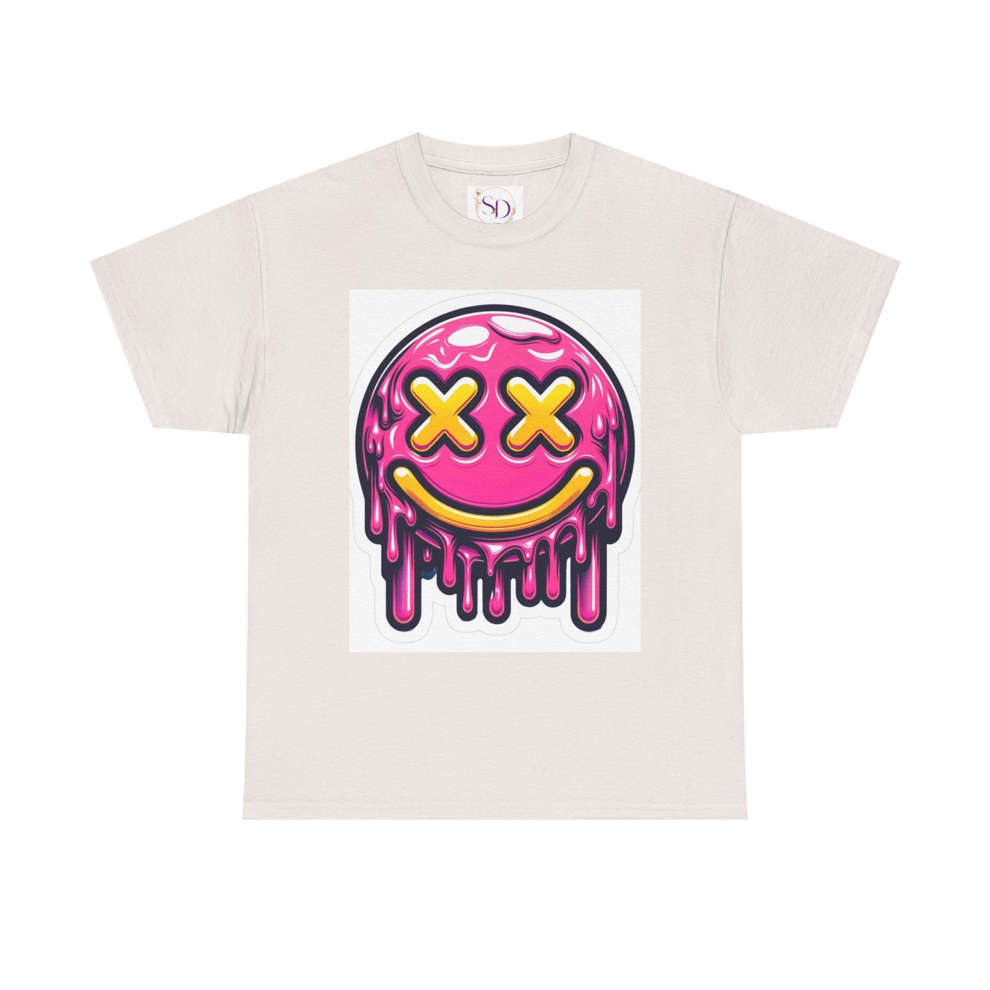 Melting Smiley Face Unisex Heavy Cotton Tee, Fun Graphic Shirt, Casual Wear, Gift for Teens, Summer Vibes, Festival Clothing
