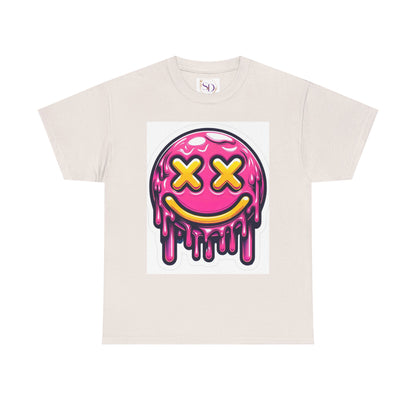 Melting Smiley Face Unisex Heavy Cotton Tee, Fun Graphic Shirt, Casual Wear, Gift for Teens, Summer Vibes, Festival Clothing