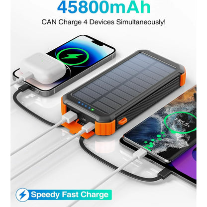 45800Mah Solar Charger Power Bank 15.5W Fast Charging USB Battery Pack with 3 Cables, Solar Phone Charger Compatible for Iphone & Android
