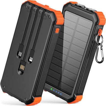 45800Mah Solar Charger Power Bank 15.5W Fast Charging USB Battery Pack with 3 Cables, Solar Phone Charger Compatible for Iphone & Android