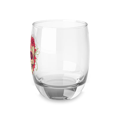 Sugar Skull Whiskey Glass, Handcrafted Drinking Glass, Dia de los Muertos Decor, Barware Gift, Unique Cocktail Glass