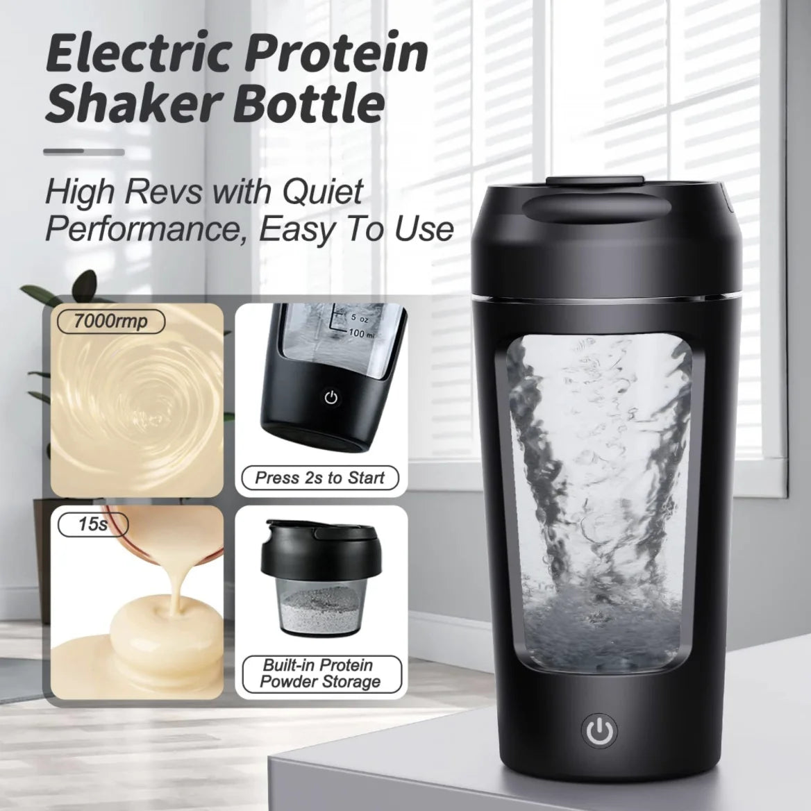 USB Electric Portable Whey Protein Shaker Bottle, Fully Automatic Stirring Cup Rechargeable Gym BA Free Cocktail Blend