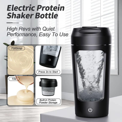 USB Electric Portable Whey Protein Shaker Bottle, Fully Automatic Stirring Cup Rechargeable Gym BA Free Cocktail Blend