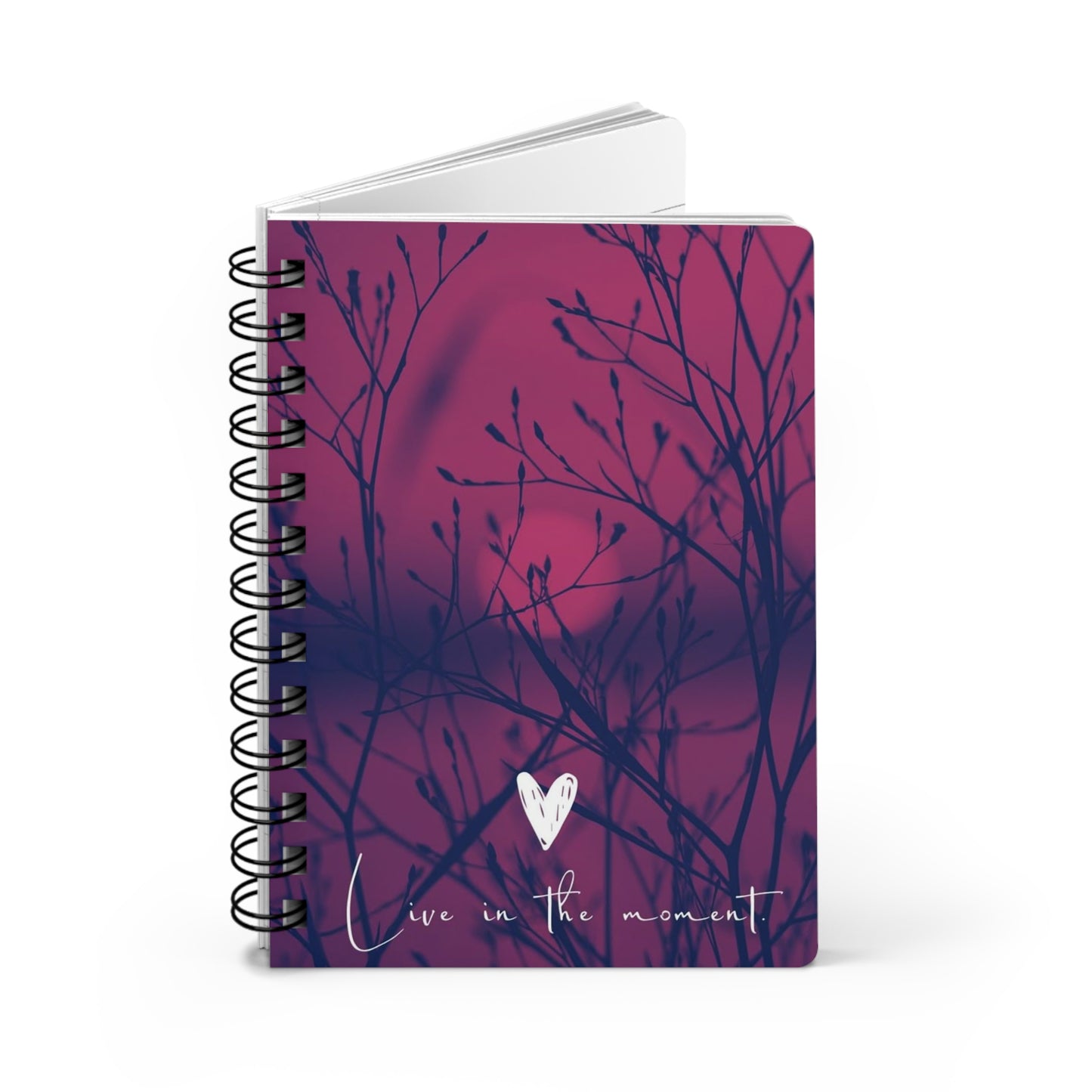 Live in the Moment Spiral Bound Journal, Inspirational Writing Notebook, Gift for Writers, Nature Lover Diary, Self-Care Journal,
