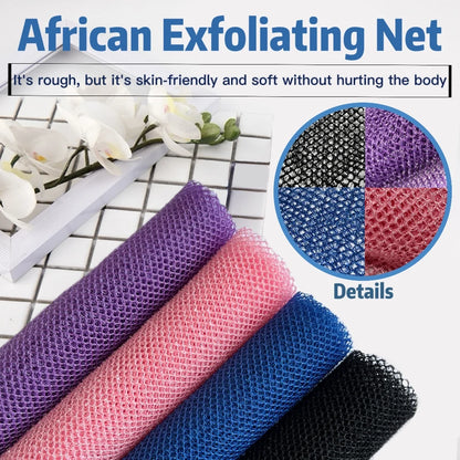 african Exfoliating Net, 4 Pieces African Net Sponge, Nylon African Bath Sponge Net, African Net Long Net Bath Sponge Shower Body Scrubber