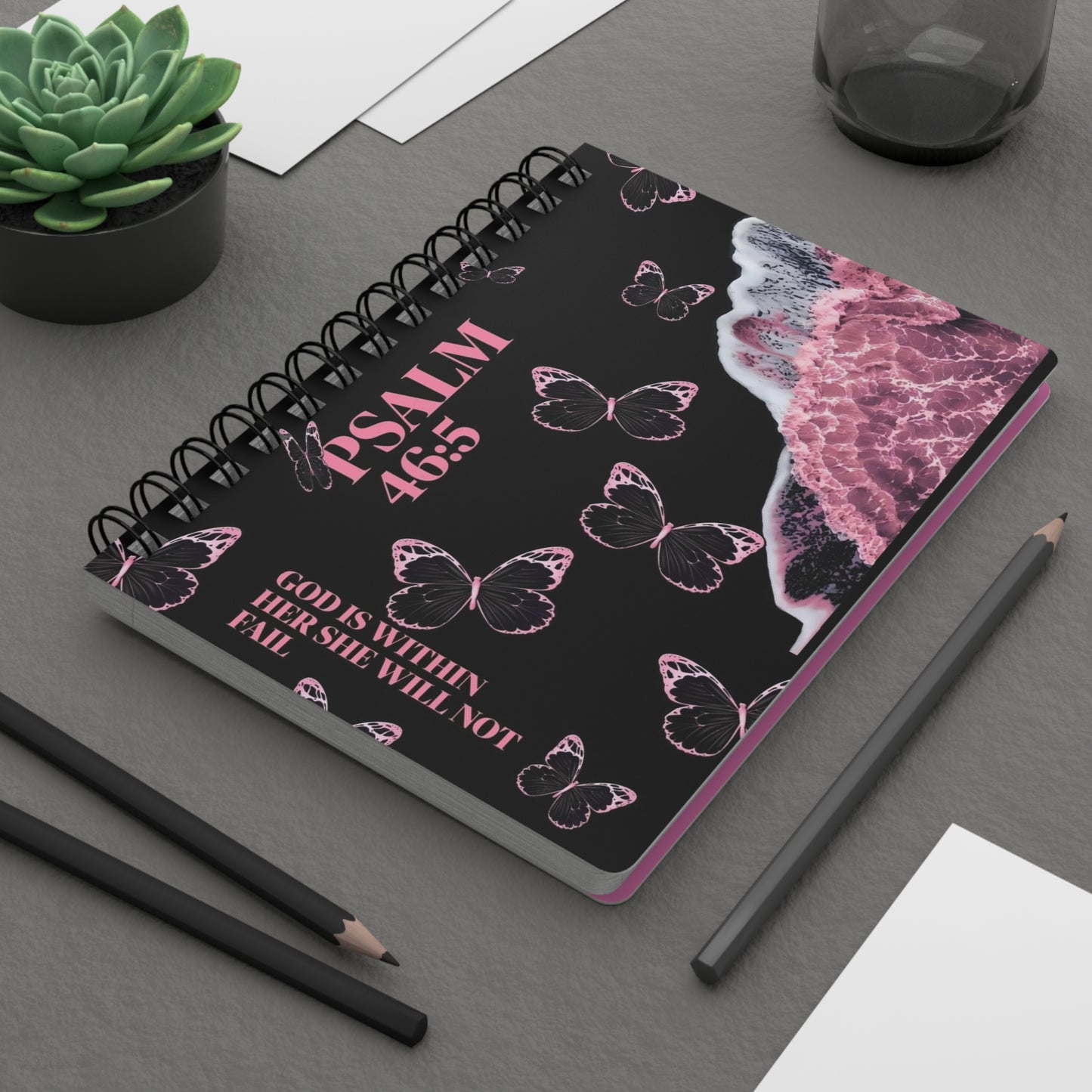 Christian Spiral Journal with Psalms 46:5 Butterfly Design