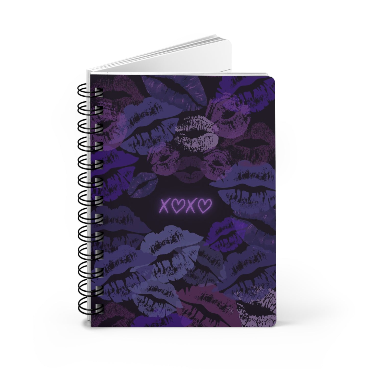 Spiral Bound Journal with XOXO Kiss Print, Romantic Gift, Love Notes Journal, Cute Stationery, Valentine's Day Gift, Kiss Print Notebook