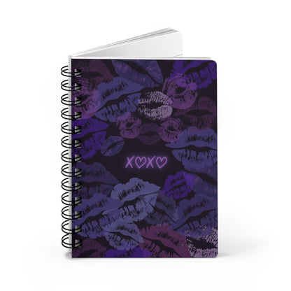 Spiral Bound Journal with XOXO Kiss Print, Romantic Gift, Love Notes Journal, Cute Stationery, Valentine's Day Gift, Kiss Print Notebook