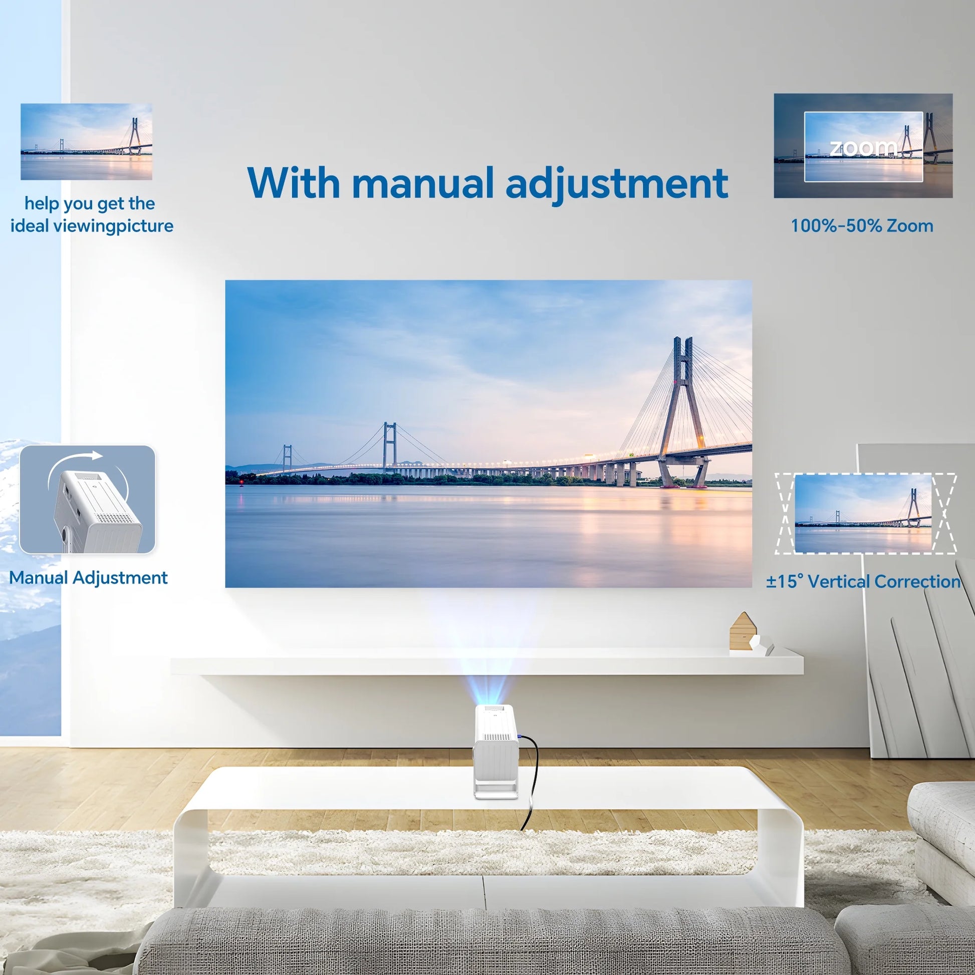 Mini Projector 1080P Support Portable Movie Projector for Indoor & Outdoor Projection Compatible with TV Stick/Hdmi