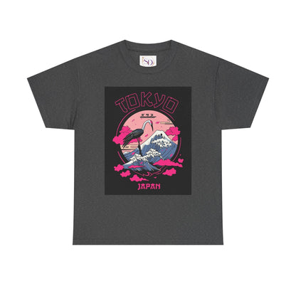Tokyo Vintage Graphic Tee, Unisex Heavy Cotton Shirt, Japan Travel Gift, Streetwear Style, Pink & Black Design