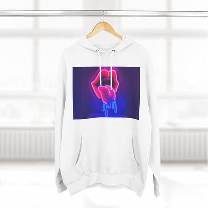 Vibrant Neon Lips Hoodie, Funky Graphic Fleece Pullover, Edgy Streetwear, Cozy Casual Style, Perfect for Parties, Unisex Gift