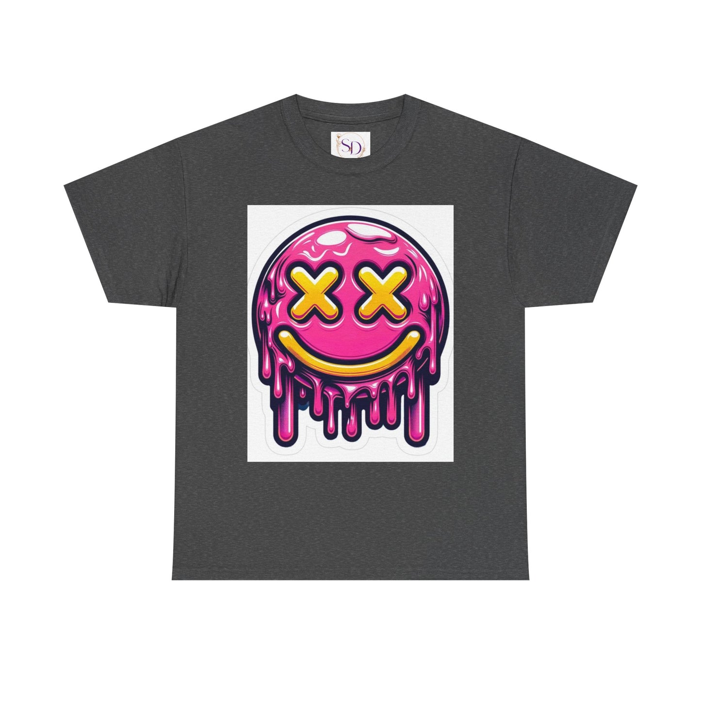 Melting Smiley Face Unisex Heavy Cotton Tee, Fun Graphic Shirt, Casual Wear, Gift for Teens, Summer Vibes, Festival Clothing