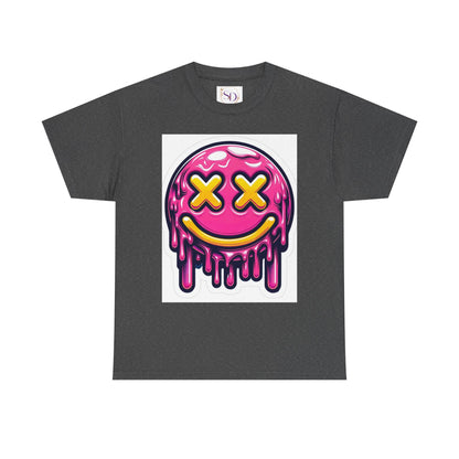 Melting Smiley Face Unisex Heavy Cotton Tee, Fun Graphic Shirt, Casual Wear, Gift for Teens, Summer Vibes, Festival Clothing