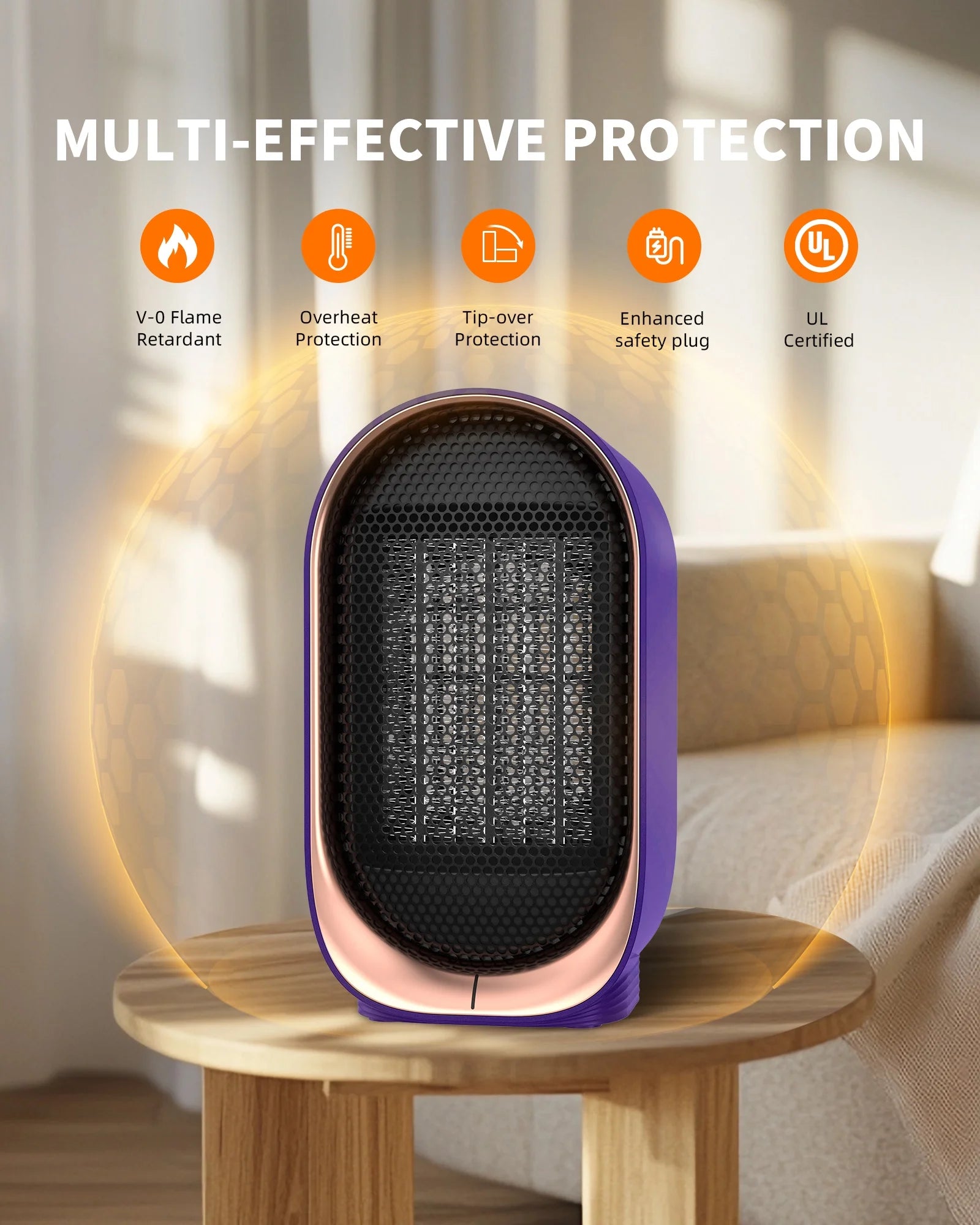 Space Heater, Small Portable Electric Heaters 1500W/800W, 2S Fast Heating, Tip-Over and Overheat Protection, Mini PTC Ceramic Room Desk Heater for Office Bedroom Indoor Use