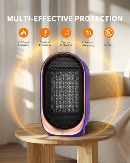 Space Heater, Small Portable Electric Heaters 1500W/800W, 2S Fast Heating, Tip-Over and Overheat Protection, Mini PTC Ceramic Room Desk Heater for Office Bedroom Indoor Use