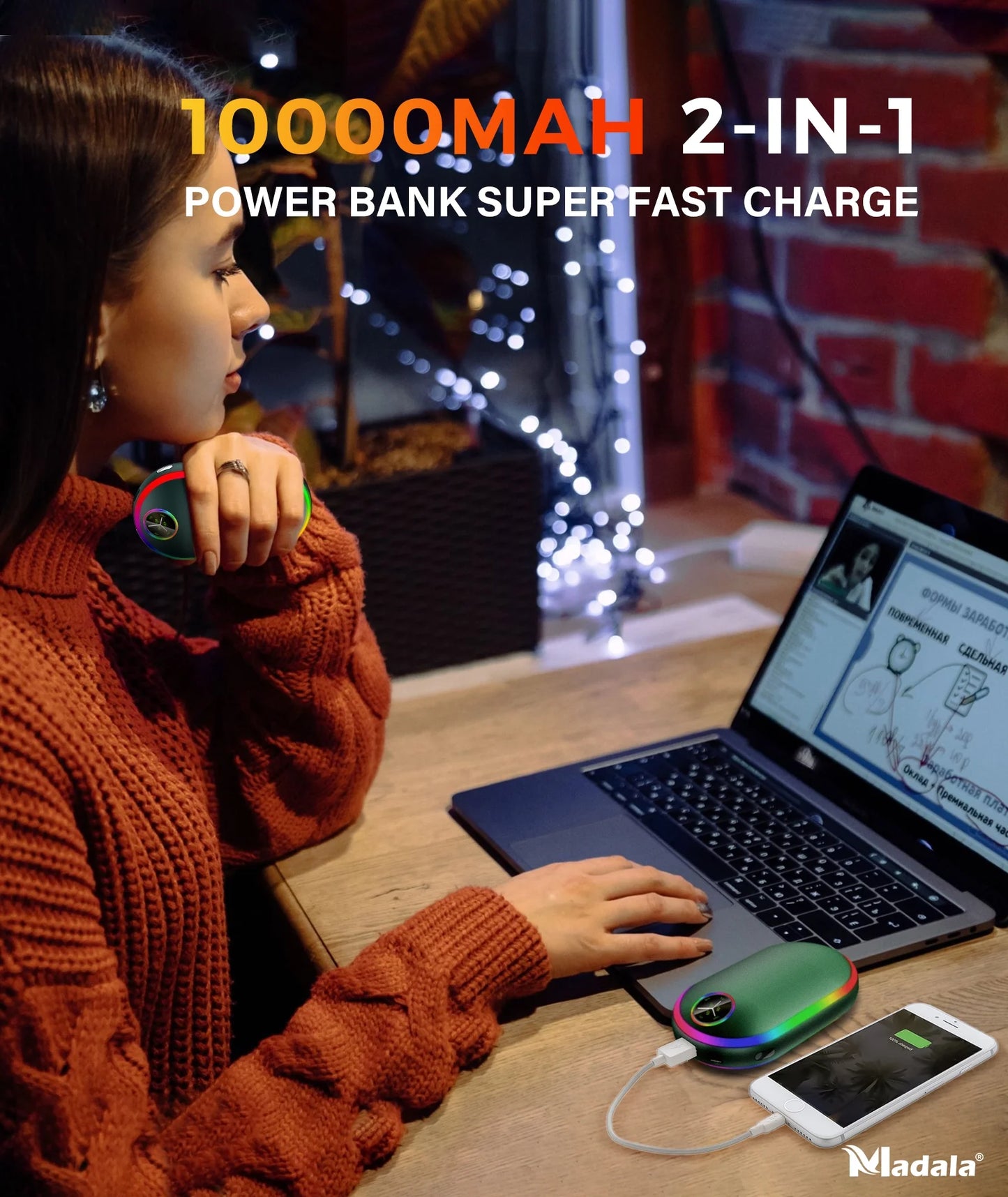 Hand Warmers, 10000Mah Hand Warmers Rechargeable, 7 Changing Colors Lights Electric Hand Warmers, Reusable Hand Warmer for Raynauds, Outdoors, Hunting, Golf, Camping, Women Mens Gifts(Green)