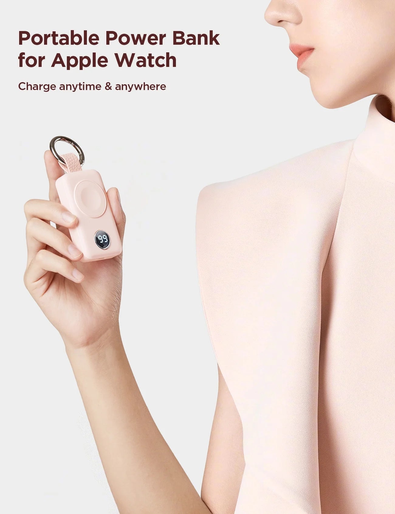 Portable Charger for Apple Watch, 2000Mah Magnetic Wireless Power Bank Fast Charger Keychain, Compatible for Iwatch Series 10/9/8/7/6/5/Se/4/3/2/Ultra 2, Pink