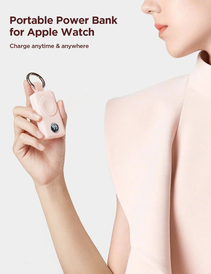 Portable Charger for Apple Watch, 2000Mah Magnetic Wireless Power Bank Fast Charger Keychain, Compatible for Iwatch Series 10/9/8/7/6/5/Se/4/3/2/Ultra 2, Pink